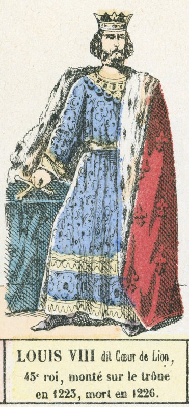Louis VIII dit Coeur de Lion, 43. kral, 1223'te tahta çıktı, 1226'da öldü (renkli gravür) by French School