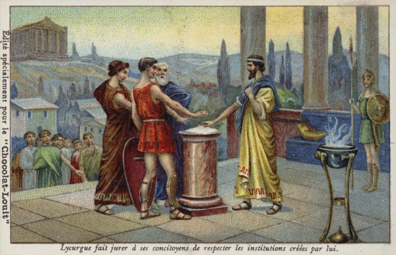 Spartalı Lycurgus, yurttaşlarına, kurduğu kurumlara saygı göstereceklerine dair yemin ettiriyor. by French School