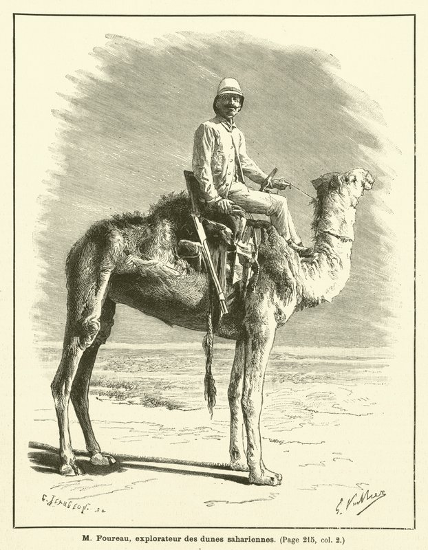 M Foureau, Sahra kumullarının kaşifi (gravür) by French School