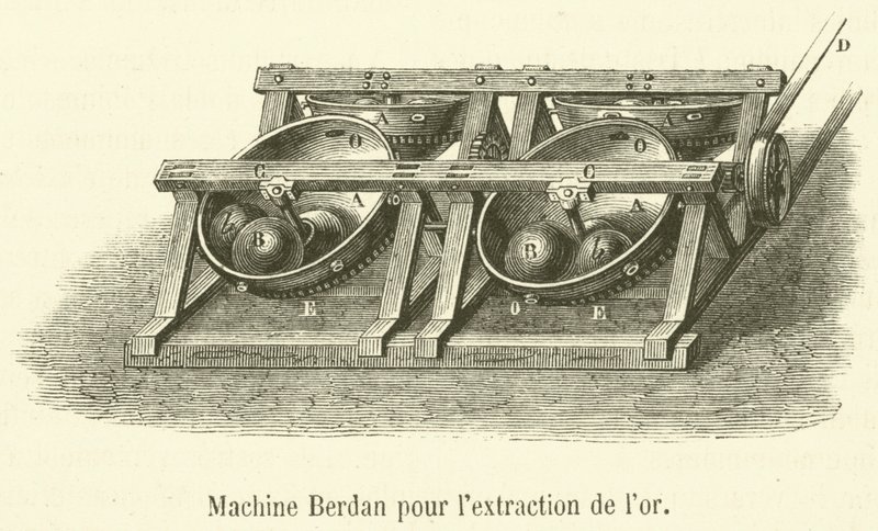 Altın çıkarma için Berdan makinesi (gravür) by French School