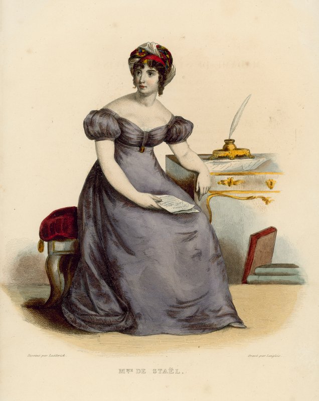 Madame de Stael (renkli gravür) by French School