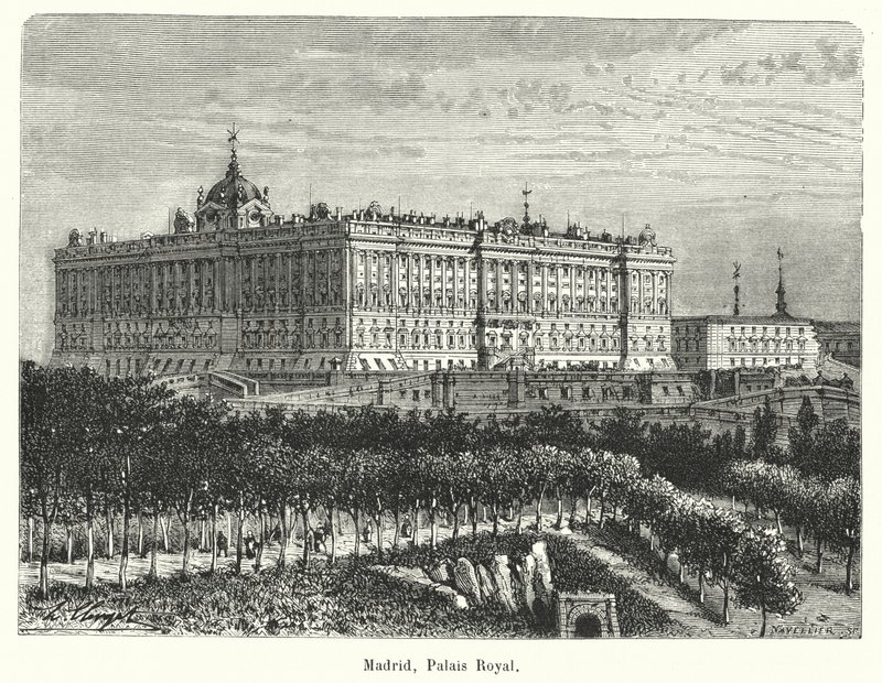Madrid, Palais Royal (gravür) by French School