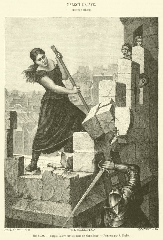 Mayıs 1570, Montelimar duvarlarında Margot Delaye (gravür) by French School