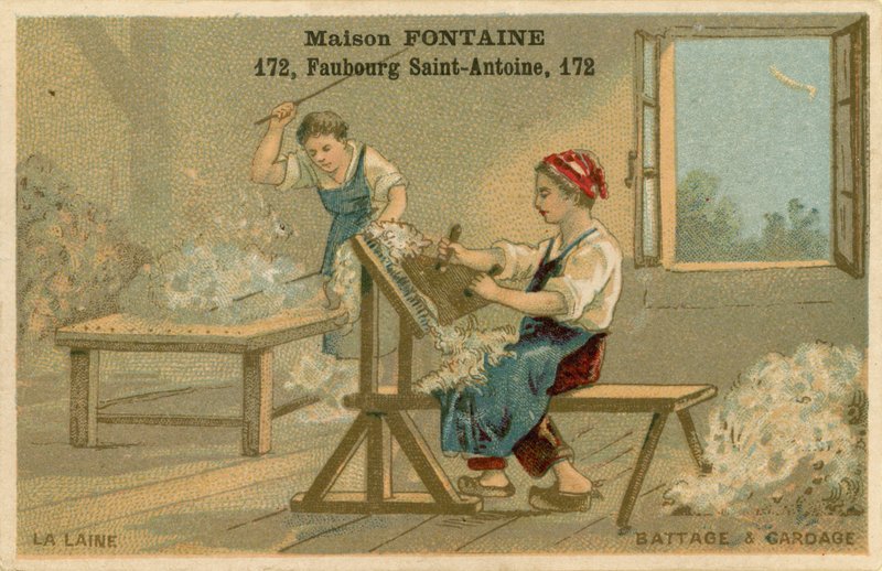 Maison Fontaine ticaret kartı, harman ve taraklama by French School