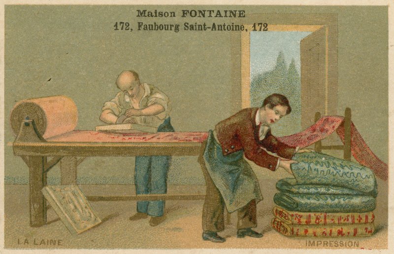 Maison Fontaine ticaret kartı, yün baskı by French School