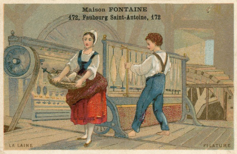 Maison Fontaine ticaret kartı, yün eğirme by French School