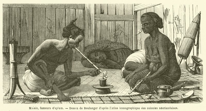 Malay, afyon içenler (gravür) by French School