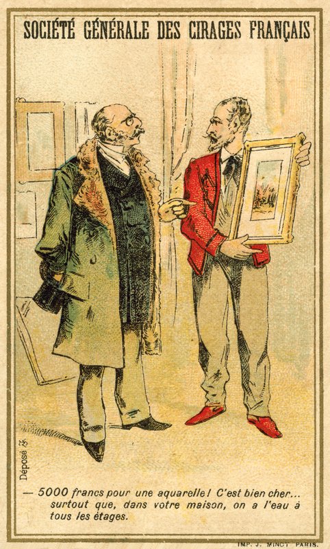 Bir ressamla suluboya fiyatı için pazarlık yapan adam (chromolitho) by French School
