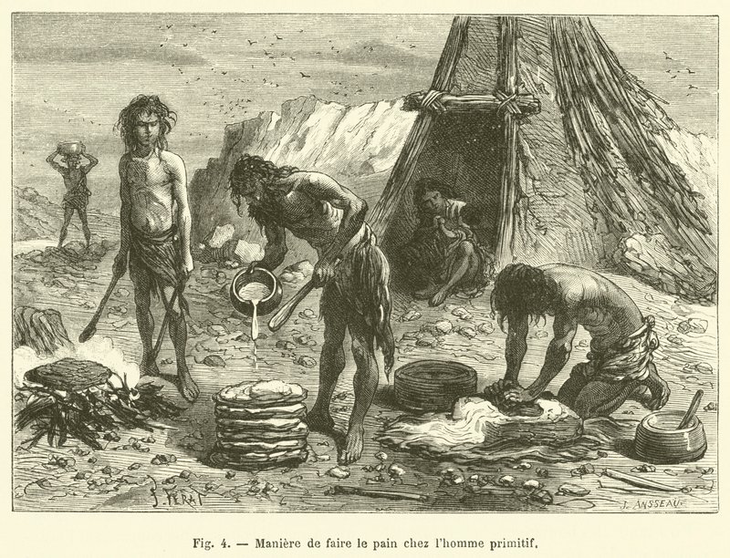 İlkel insanda ekmek yapma şekli (gravür) by French School