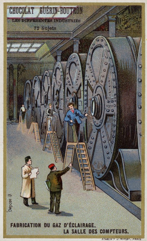 Aydınlatma için gaz üretimi. Sayaç salonu (chromolitho) by French School