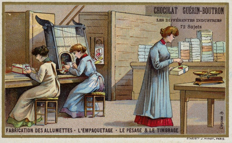 İmalat maçları. Paketleme, tartma ve damgalama (chromolitho) by French School