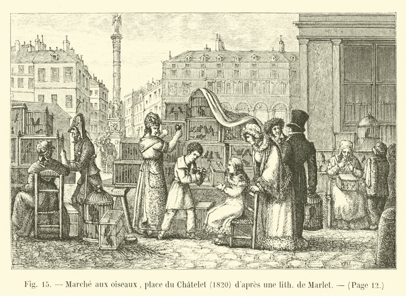 Marche aux oiseaux, Place du Chatelet, 1820, Marlet