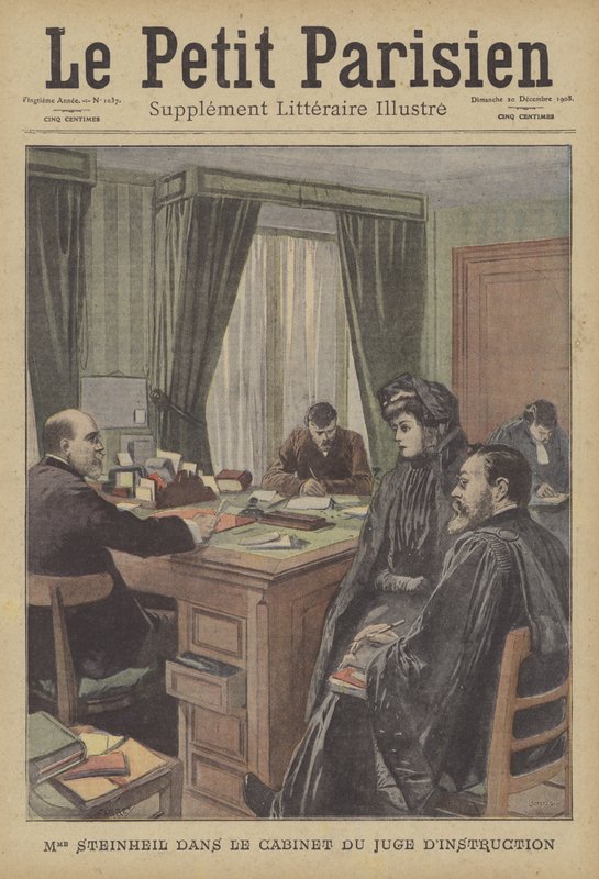 Marguerite Steinheil yargıç ofisinde (renkli taş) by French School