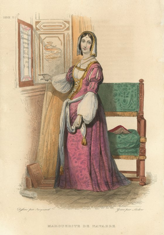Marguerite de Navarre (renkli gravür) by French School