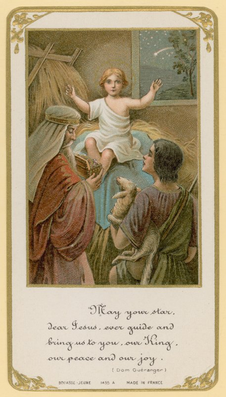 Yıldızın Meryem, sevgili İsa, her zaman rehberlik et ve bizi sana, Kralımıza, barışımıza ve sevincimize getir. by French School