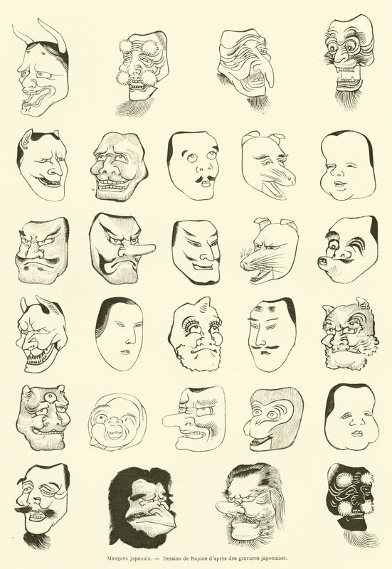 Japon maskeleri (gravür) by French School