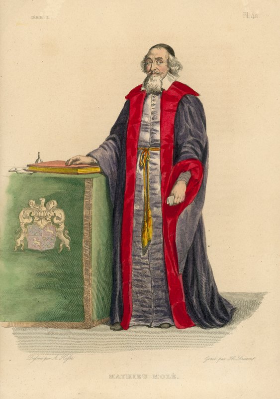 Mathieu Mole (renkli gravür) by French School