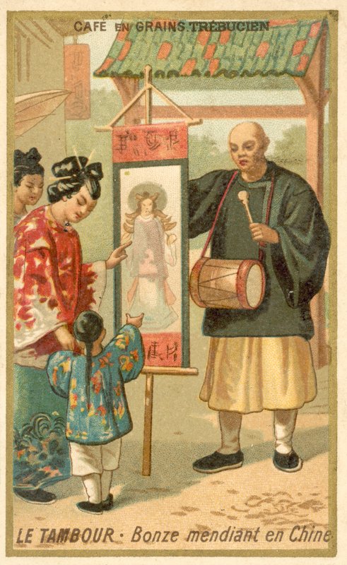 Davullu dilenci keşiş, Çin (chromolitho) by French School