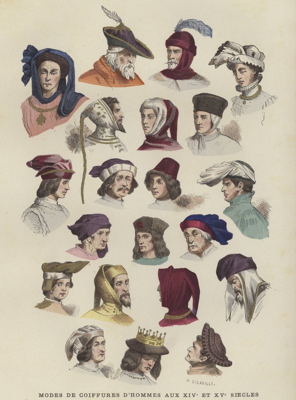 Erkek şapkaları ve başlıkları, 14. ve 15. Yüzyıllar by French School