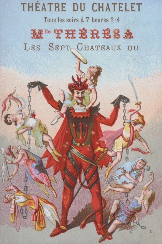 Mephistopheles zincirlerle sarkan kadın ve erkek (renkli taş) by French School