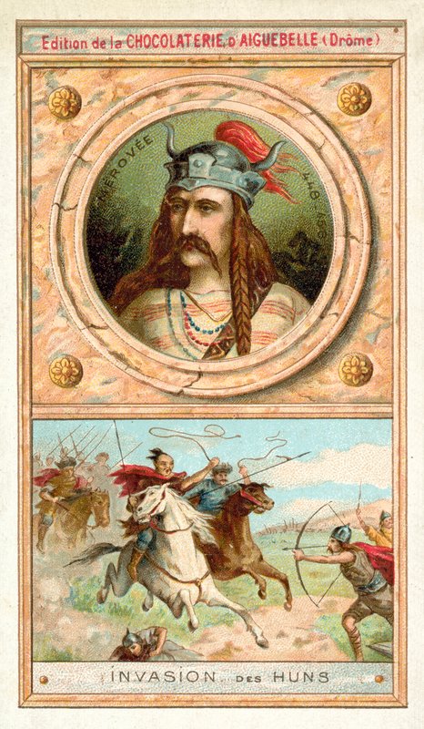 Merovech, Salian Franks kralı ve Hunların istilası, 451 (chromolitho) by French School