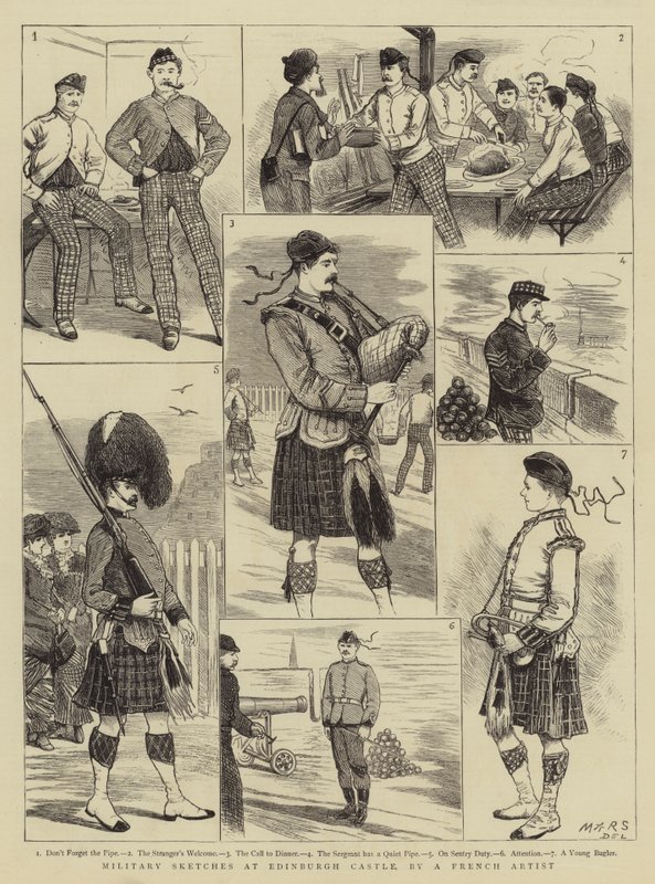 Edinburgh Kalesi'ndeki Askeri Eskizler (gravür) by French School
