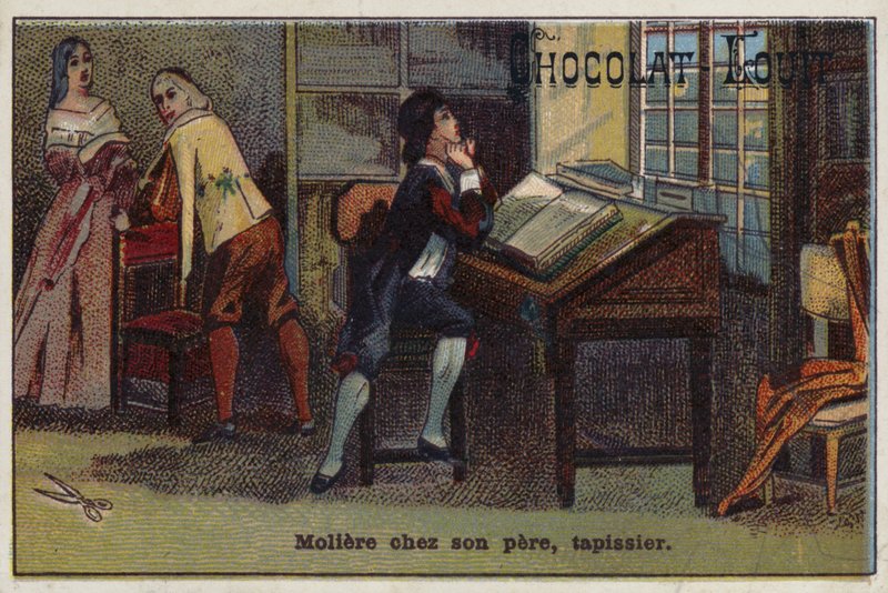 Moliere, Fransız oyun yazarı, döşemeci olan babasının evinde by French School