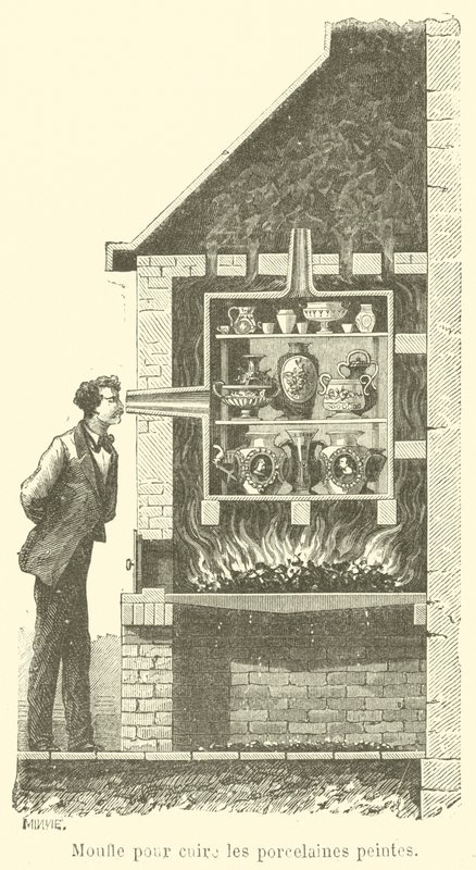 Boyalı porselen pişirmek için mufla (gravür) by French School