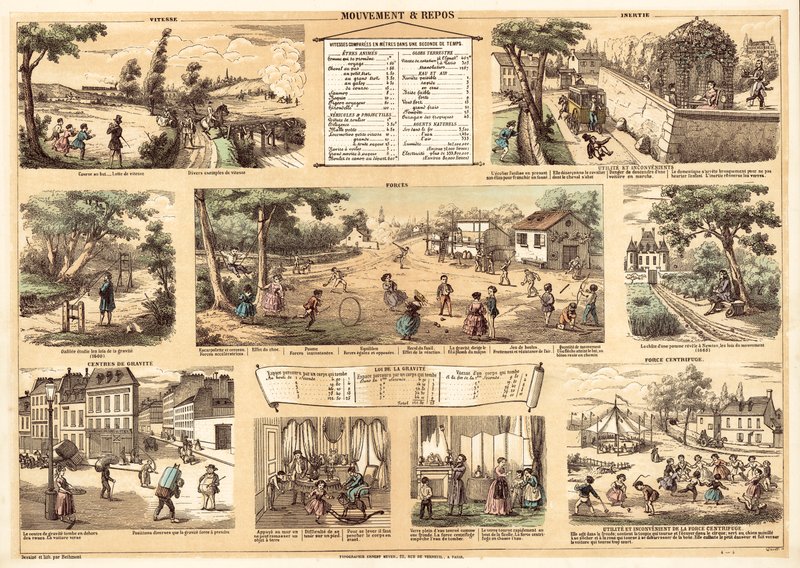 Hareket ve dinlenme (renkli litografi) by French School