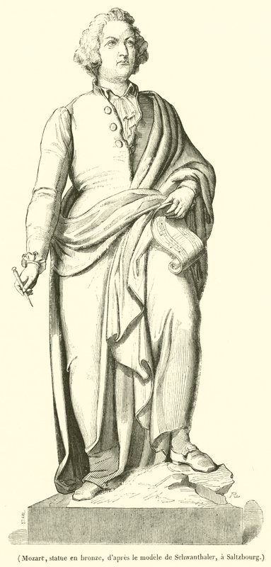 Mozart, heykel ve bronz (gravür) by French School