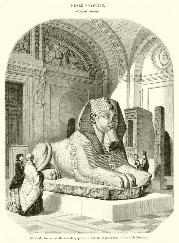 Louvre Müzesi, Mısır Anıtları, Pembe Granit Sfenks (gravür) by French School