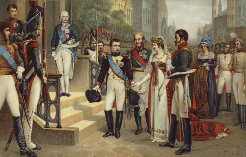 Napolyon I ve Prusya Kraliçesi (renkli litografi) by French School