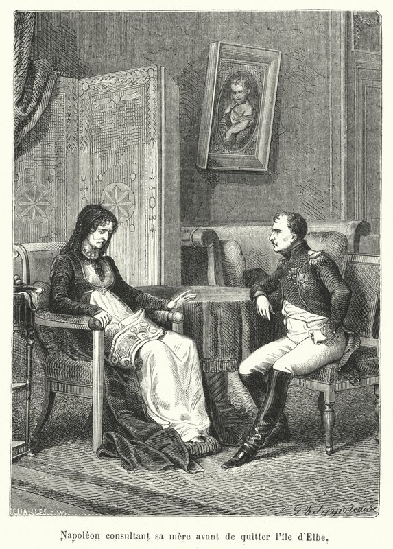 Napolyon, Elba adasından ayrılmadan önce annesine danışıyor (gravür) by French School
