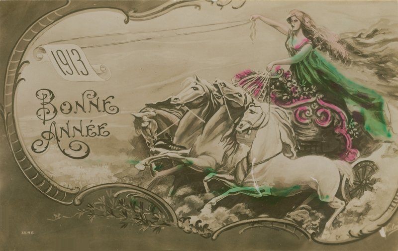 Yeni Yıl tebrik kartı, 1913. 1913'te gönderilen kartpostal. by French School