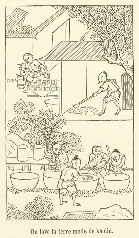 Kaolinin yumuşak kilini yıkıyoruz (gravür) by French School