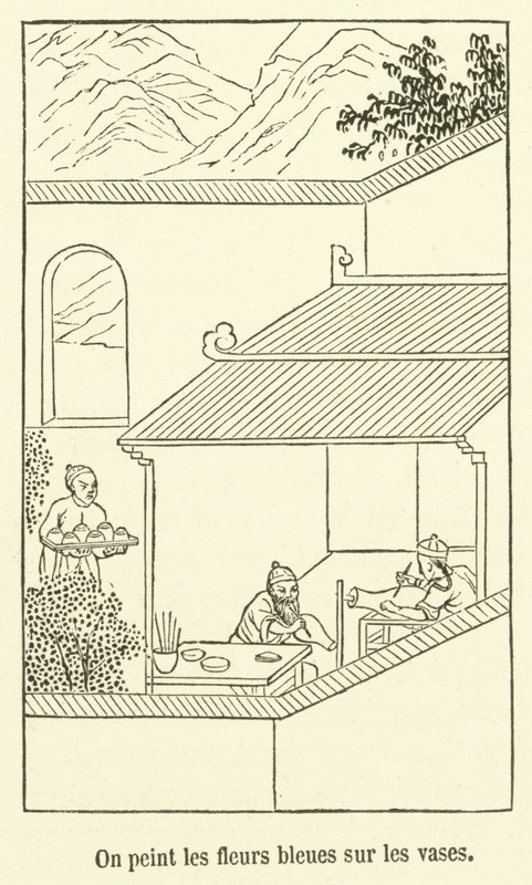 Vazolara mavi çiçekleri boyuyoruz (gravür) by French School