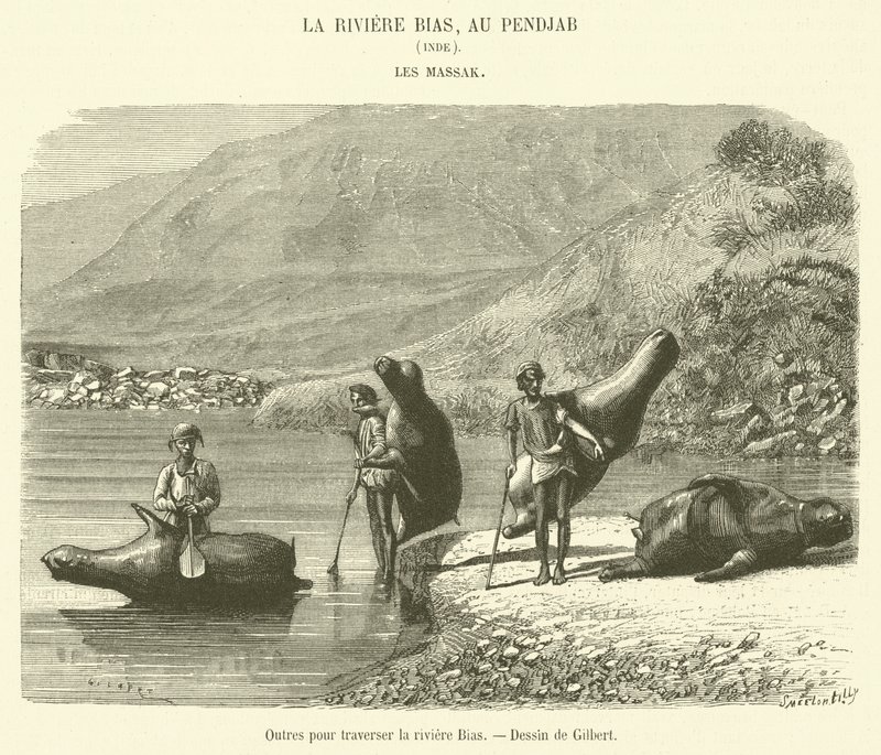 Bias nehrini geçmek için tulumlar (gravür) by French School
