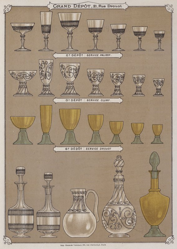Grand Depot de Porcelaines, Faiences et Verreries kataloğundan sayfa (renkli taş) by French School