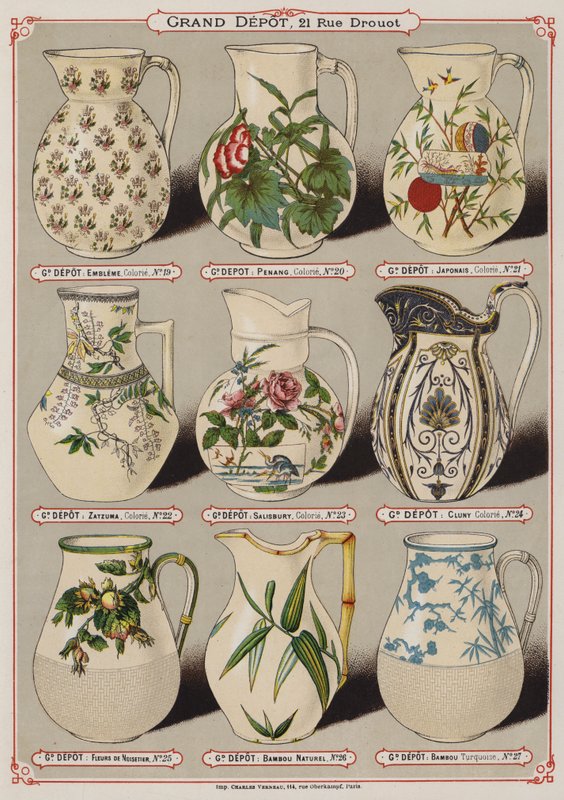 Grand Depot de Porcelaines, Faiences et Verreries kataloğundan sayfa (renkli taş) by French School