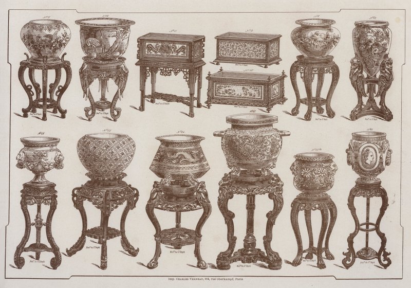 Grand Depot de Porcelaines, Faiences et Verreries kataloğundan sayfa (renkli taş) by French School