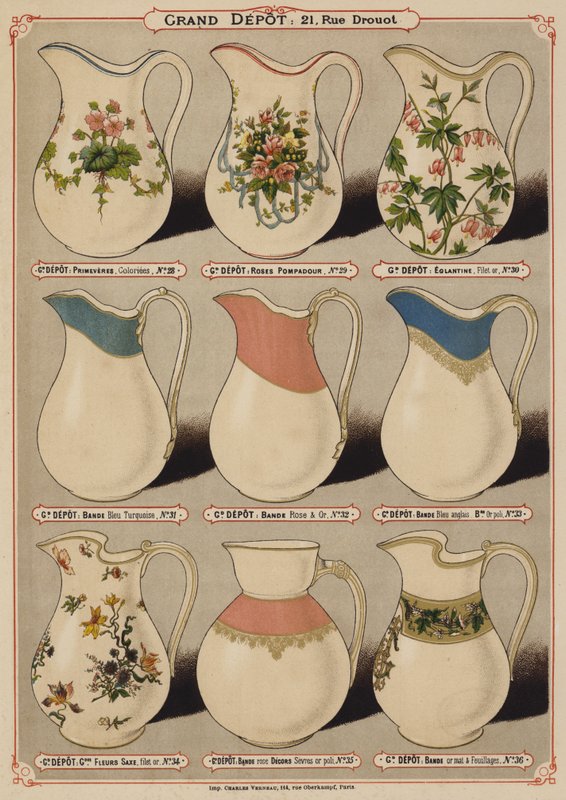 Grand Depot de Porcelaines, Faiences et Verreries kataloğundan sayfa (renkli taş) by French School