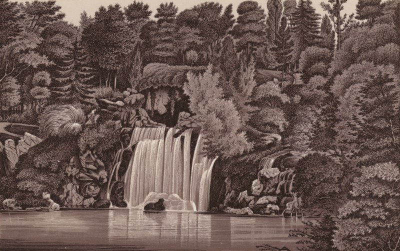 Paris: Bois de Boulogne şelalesi (lito) by French School