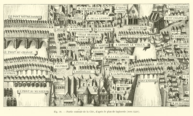 Goblen planına göre şehrin orta kısmı, 1540 dolaylarında by French School