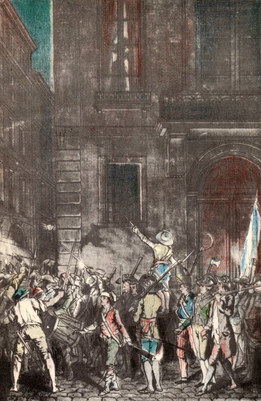 Fransız Devrimi sırasında Paris halkının yaptığı devriyeler (renkli gravür) by French School