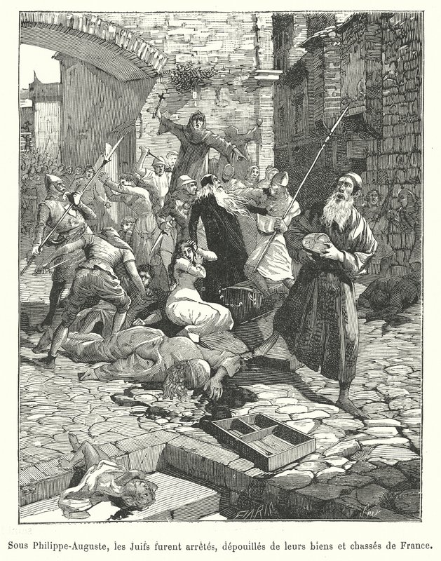 12. yüzyılın sonlarında Kral Philip Augustus döneminde Fransız Yahudilerinin zulmü (gravür) by French School