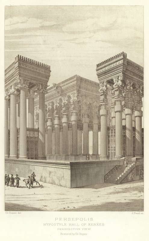 Persepolis, Xerxes Hipostil Salonu, Perspektif görünümü, Ch Chipiez tarafından restore edildi by French School