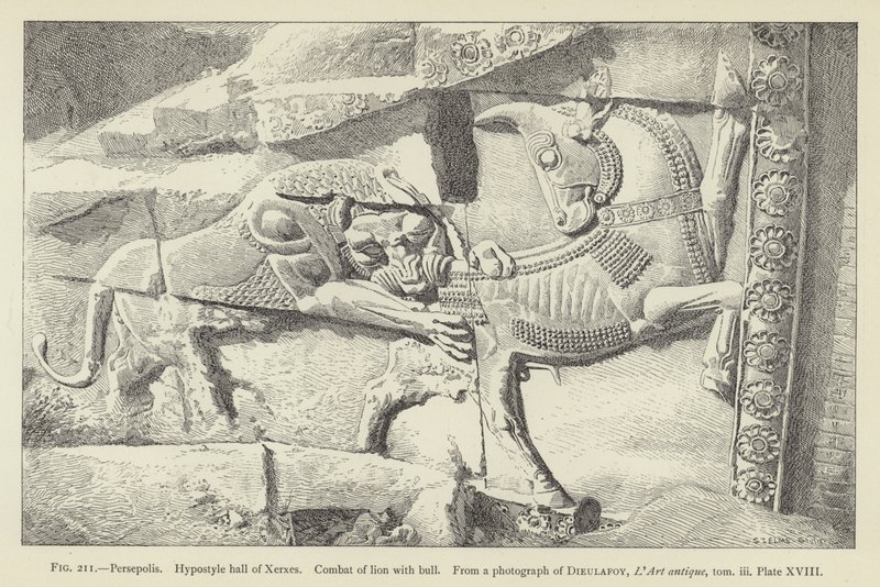 Persepolis, Xerxes Hipostil salonu, Aslanla boğa savaşı by French School