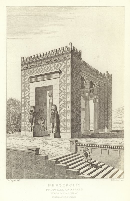 Persepolis, Xerxes Propylaea, Perspektif görünümü, Ch Chipiez tarafından restore edildi by French School