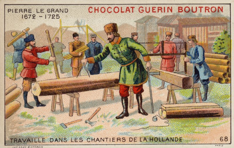 Hollanda tersanelerinde çalışan Büyük Peter (chromolitho) by French School