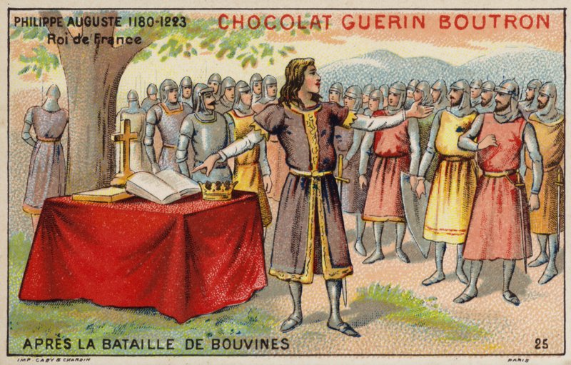 Bouvines Savaşı'ndan sonra Fransa Kralı Philip Augustus (chromolitho) by French School